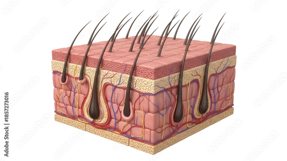 Human skin anatomy with hair follicles isolated PNG, detailed cross ...