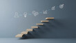 © TANAGO Studio - Conceptualization of a business growth strategy from idea to successful execution depicted by a staircase infographic
