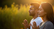 © Shivani - Couple Meditating Peacefully Outdoors at Golden Sunset