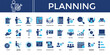 © kim hana - Planning icon set collection. Containing partner, program, efficiency, planning, task, contract, deal  .Solid vector icons collection
