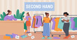 © Boren - An inviting illustration of a second-hand store featuring vibrant clothing, showcasing eco-friendly shopping and the joy of finding unique apparel in a colorful environment.