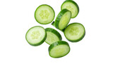 Fresh cucumber slices isolated PNG on transparent background, vibrant green vegetable pieces for healthy eating and cooking