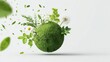 © Iaroslav - Green earth globe showing south america and north america, fresh leaves and daisies in concept floating air, ecology