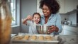 © Nhoeb - Mother and Daughter Baking Cookies Together in Modern Kitchen