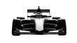 © Aka - This powerful, high-contrast front view of a sleek formula 1 race car is isolated in a dramatic monochromatic studio shot.
