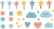 © Silent Soul - Cute cartoon balloon and shape collection with smiling stars, clouds, hearts, and circles in pastel vector artwork