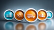 © Nataliya - Warehouse delivery transport and inventory icons, boxes symbols, logistics graphics, distribution concept, shipping illustrations, supply chain visualization , with copy space