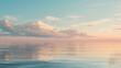 © Suresh Thangavel - Wide minimalist ocean landscape panorama with calm water surface and soft cloudy sky, gentle natural light, subtle pastel tones, peaceful mood, clean composition with large copy space