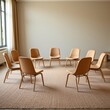 © Gail-Art - Inviting Circle of Chairs for Group Therapy or Team Building Session in Soft Focus, Warm Interior, with Ample Copy Space