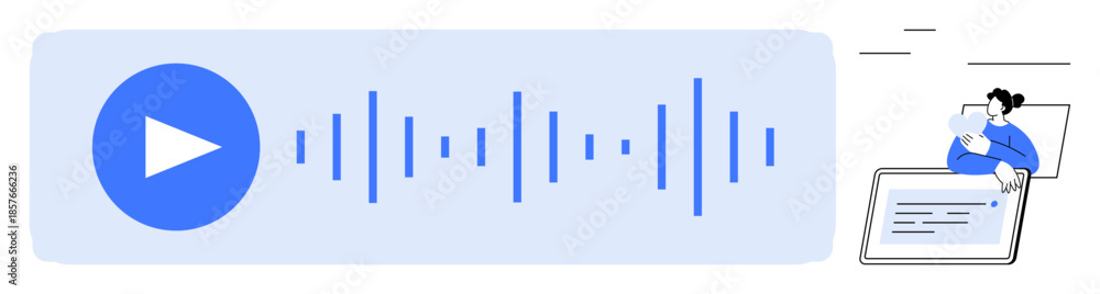 Audio playback concept. Audio interface play button, sound wave chart ...