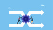 © Saklarboy - Businessman staff team help colleague turn gear cog to manage change direction arrows. Change management, professional or expertise to manage company transformation or implement new process.