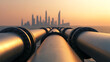 © A2Z AI  - Pipes Stretching Towards a Cityscape at Sunset. Infrastructure leading to progress, energy transfer, and urban development. A blend of industry and nature.
