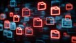 © Oleh - Digital data folders, some glowing red and others blue, are transferring across a dark virtual network, representing cloud storage, information sharing, and cybersecurity concepts
