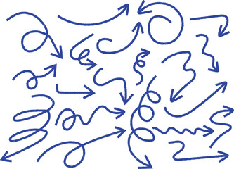  Blue Hand Drawn Doodle Arrows and Curly Swirl Lines Set