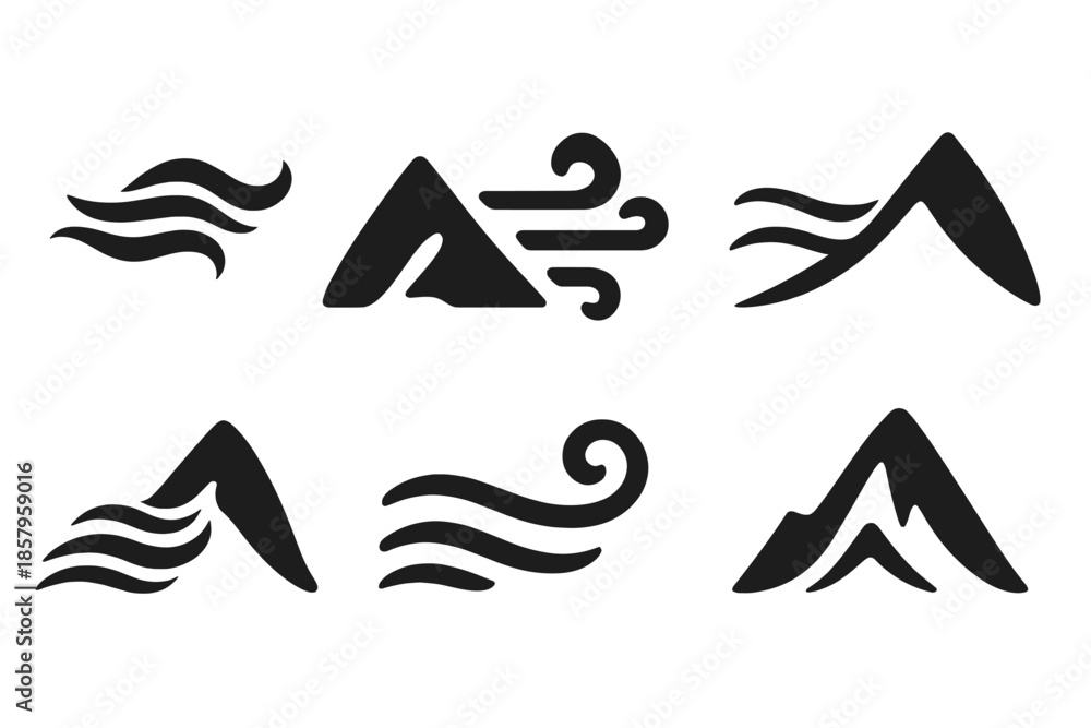 Atmospheric Ascent Icons. Solid style icons of atmospheric ascent paths ...
