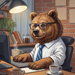 © jockermax3d - A diligent bear in glasses working at a desk with a computer