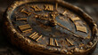 © Abstract World - A close-up of an old, rusty clock with Roman numerals and a vintage design