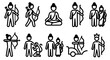 © Juliansyah - Lord Rama Vector Pictogram Set Black Line Art Stick Figure Icons Depicting Life of Hindu God including Battle with Ravana and Blessing Hanuman for Ramayana Story Visual