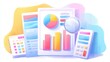© MAGNIFIER - Finance accounting clarity theme front view water color colored pastel flat design.