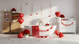 A romantic bathroom decorated with hearts and roses for a special occasion