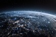 © Lao - View of Earth From Space Revealing City Lights Against Dark Cosmos and Celestial Stars Creating a Futuristic Ambience with Dark Blue Background