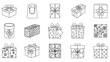 © Haider - Collection of fifteen different black and white outline icons depicting various shapes and sizes of beautifully wrapped gift boxes and a paper shopping bag ready for coloring.