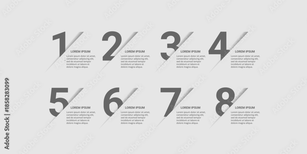 Numbered list template with eight steps and placeholder text for ...