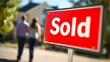 © A2Z AI  - A sold sign stands prominently in front of a residential property as a couple walks towards it, symbolizing the successful transaction and new beginnings of homeownership.