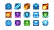 © Apel - Collection of fantasy game icons representing different elements and powers.