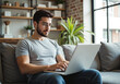© DruZhi Art - Man Consulting with Online Financial Adviser – Video Call on Laptop in Modern Home Setting for Financial Planning, Investment Advice, and Remote Counseling Services