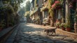 © The 2R Artificiality - Village setting with a small cat exploring the streets, highlighting urban wildlife interactions