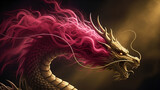 Mystical dragon energy, implied form of a powerful creature depicted by crimson and gold swirling smoke on a dark, abstract background. Ideal for Chinese New Year, fantasy gaming, spiritual designs,
