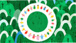 © Ripan - Children holding hands in a circle surrounded by stylized green trees