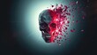 © VirtualVista - Skull shattering into luminous geometric shapes, illustrating digital destruction and fragmentation, Halloween or horror imagery