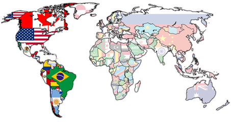  Organization of American States member coutries on world map