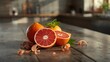 © vxnaghiyev - Fresh red grapefruit placed on the table, nutritious snack options