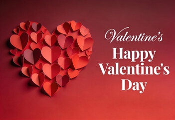  Beautiful happy valentines day celebration on solid red with heart shape collage for romantic greeting and holiday love celebration