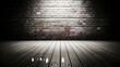 © SarminAkter - Empty industrial studio room with a rustic brick wall and wooden floor illuminated by a dramatic central spotlight