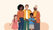 © Марина Попова - Diverse family standing together in a supportive pose with inclusive characters on a light background