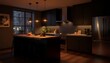 © uumm - 暗い照明のキッチンカウンターと静かな空間Dimly lit kitchen counter in quiet atmosphere