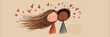 © Aquir - Happy cartoon couple showing love and affection. Smiling cartoon boy and girl with red hearts floating above them, depicting true love