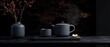 © ShenaArdhi - Dark grey tea set with floral accents.