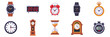 © point of BORT - Timekeeping icon set with ten clock and timer types, collection, isolated flat style vector illustrations