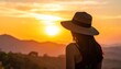 © Dan - Woman Wearing Sparkly Hat Gazes At A Majestic Golden Sunset Over Rolling Hills During Dusk