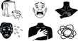 © OKAN - Line art front view anxiety and panic icon set showing bag suffocation sweating choking hand on chest tangled thought stress symbols monochrome simple minimalist medical warning