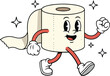 © ELAnani - Happy retro cartoon toilet paper roll mascot illustration walking confidently with sparkling clean vibes, representing hygiene and freshness concepts.