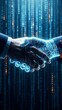 © Rocha Santos - A futuristic depiction of a human hand meeting a digital robotic hand in a handshake symbolizing connection