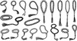 © naila - Hand Drawn Black  White Line Art Prayer Beads Collection. Sketch Set of Tasbih, Rosary, Mala, and Worry Beads for Religious, Spiritual, and Meditation Practices  Isolated Vector Illustration.