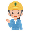 © yurumarukko - 案内する作業服を着てヘルメットを被った女性　上半身イラスト／Woman wearing work clothes and a safety helmet guiding or pointing, upper body illustration