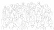 © emiloo - A detailed line drawing depicts a large crowd of diverse people with their faces left blank, creating a sense of anonymity.